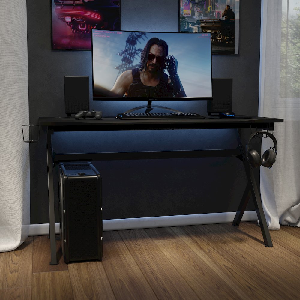 55" x 24" Extra Large Gaming Desk with Headphone Hook and Cup Holder