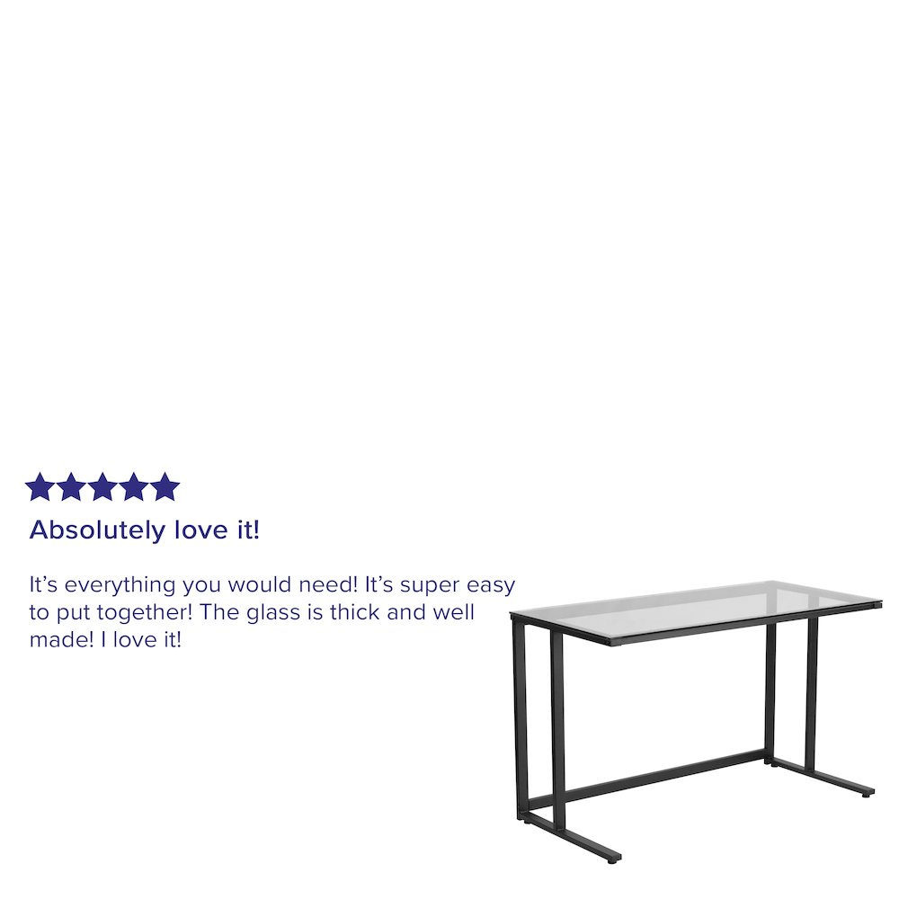 Glass Desk with Black Pedestal Metal Frame