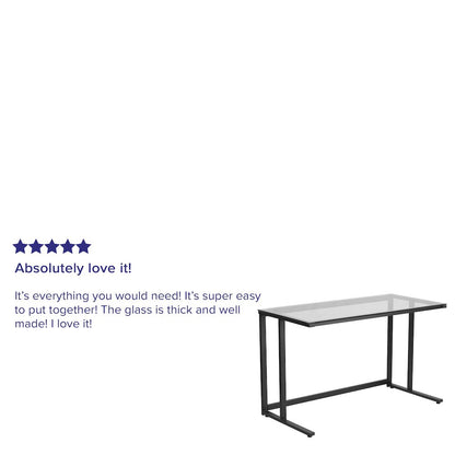 Glass Desk with Black Pedestal Metal Frame