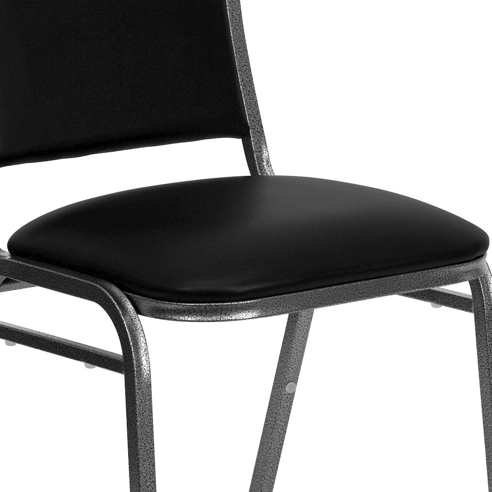 Stacking Banquet Chair in Black Vinyl - Silver Vein Frame
