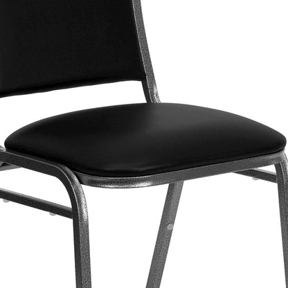 Stacking Banquet Chair in Black Vinyl - Silver Vein Frame