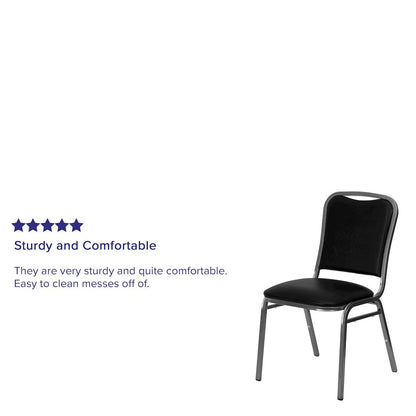 Stacking Banquet Chair in Black Vinyl - Silver Vein Frame