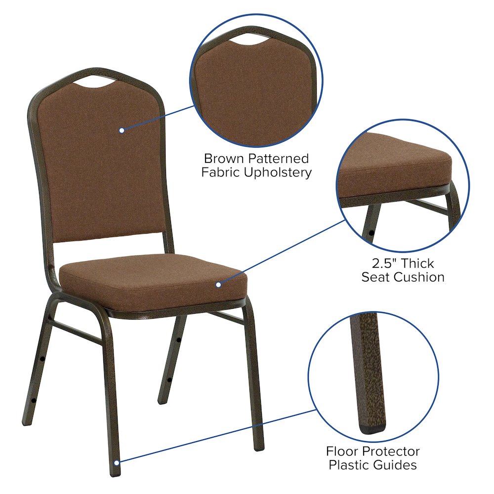 Crown Back Stacking Banquet Chair in Coffee Fabric - Gold Vein Frame