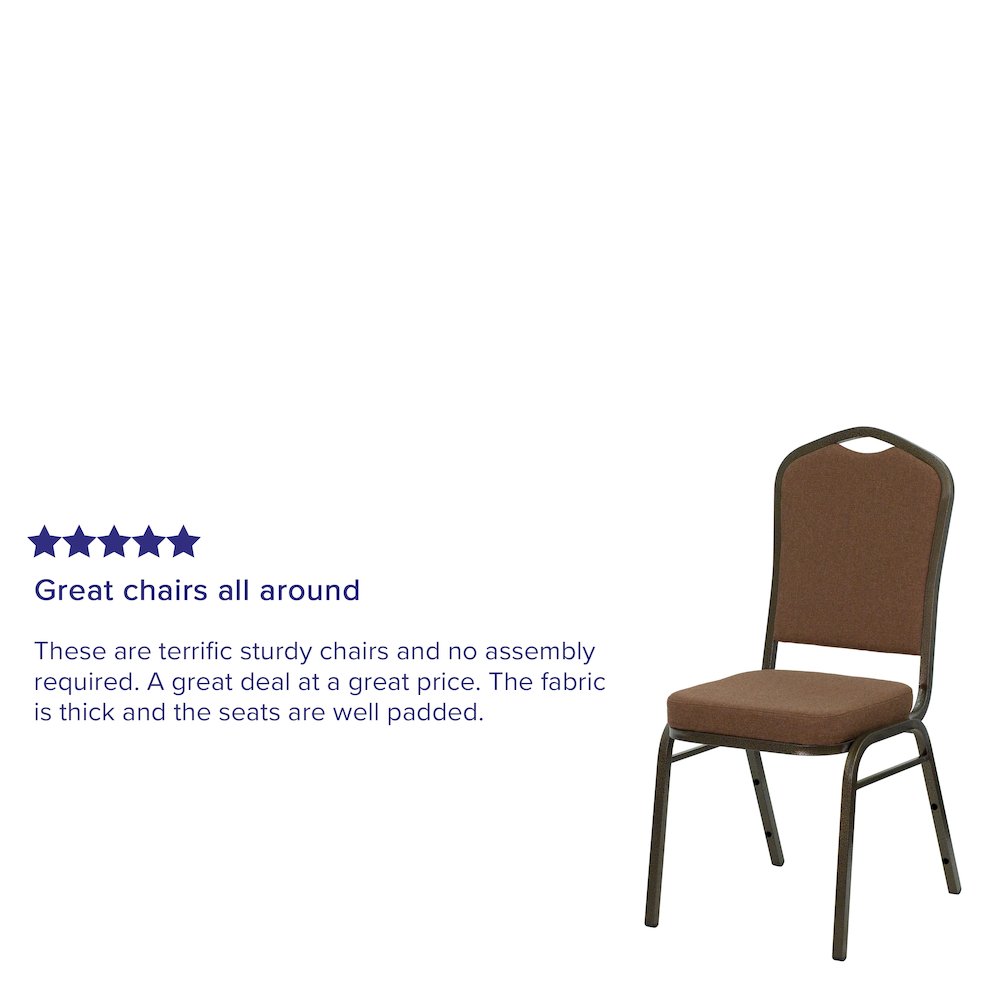 Crown Back Stacking Banquet Chair in Coffee Fabric - Gold Vein Frame
