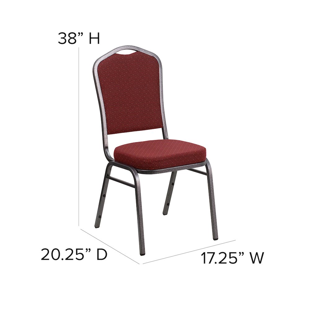 Crown Back Stacking Banquet Chair in Burgundy Fabric - Silver Vein Frame