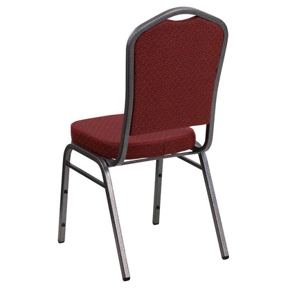 Crown Back Stacking Banquet Chair in Burgundy Fabric - Silver Vein Frame