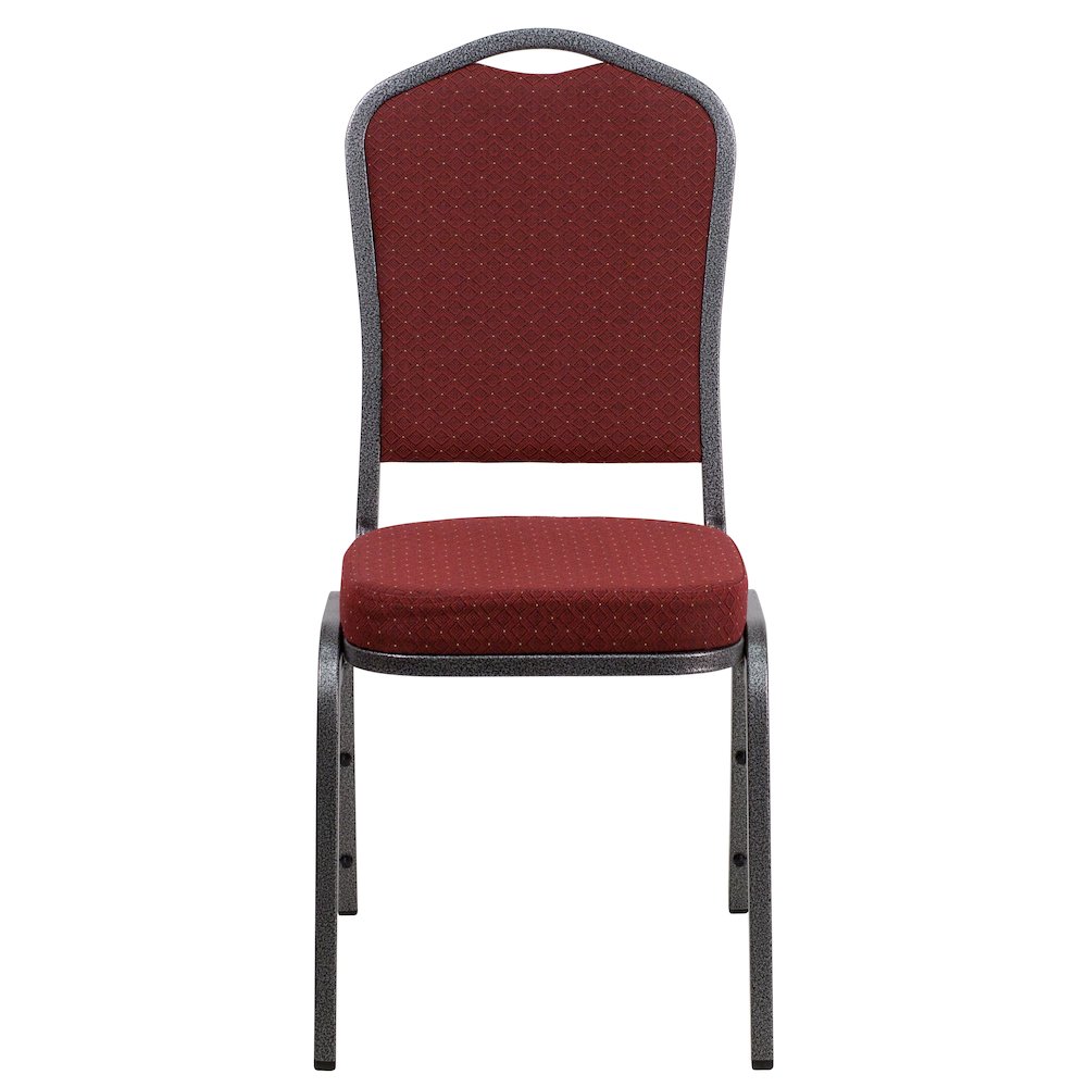 Crown Back Stacking Banquet Chair in Burgundy Fabric - Silver Vein Frame
