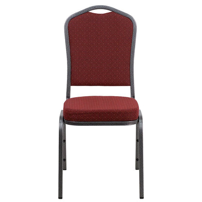 Crown Back Stacking Banquet Chair in Burgundy Fabric - Silver Vein Frame