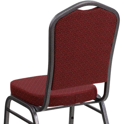 Crown Back Stacking Banquet Chair in Burgundy Fabric - Silver Vein Frame