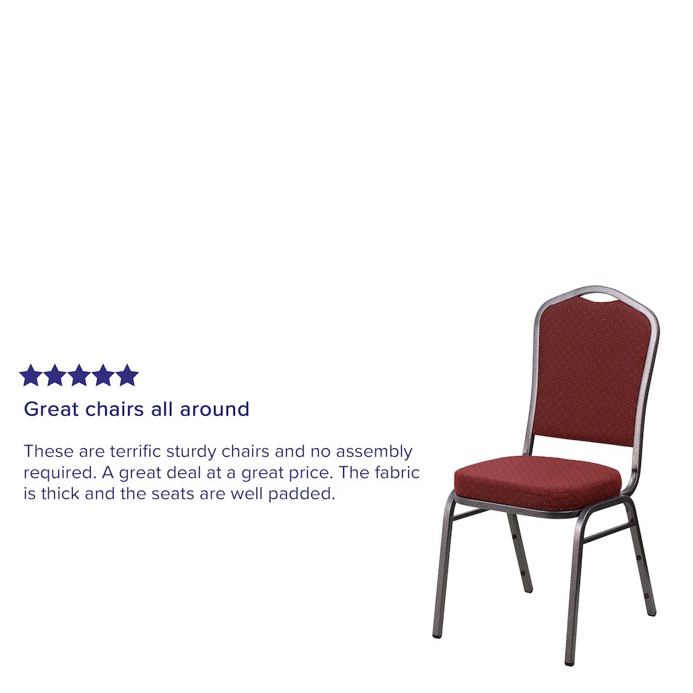 Crown Back Stacking Banquet Chair in Burgundy Fabric - Silver Vein Frame
