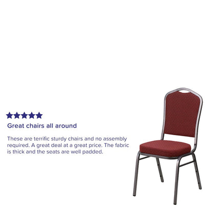 Crown Back Stacking Banquet Chair in Burgundy Fabric - Silver Vein Frame
