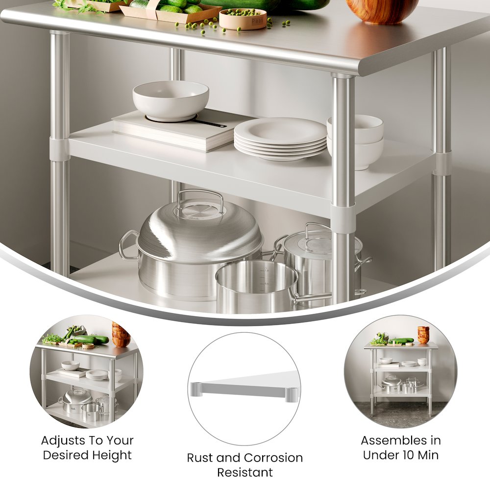 Under Shelf  - Adjustable Lower Shelf for 24" x 36" Stainless Steel Tables