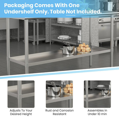 djustable Lower Shelf for 24" x 60" Stainless Steel Tables