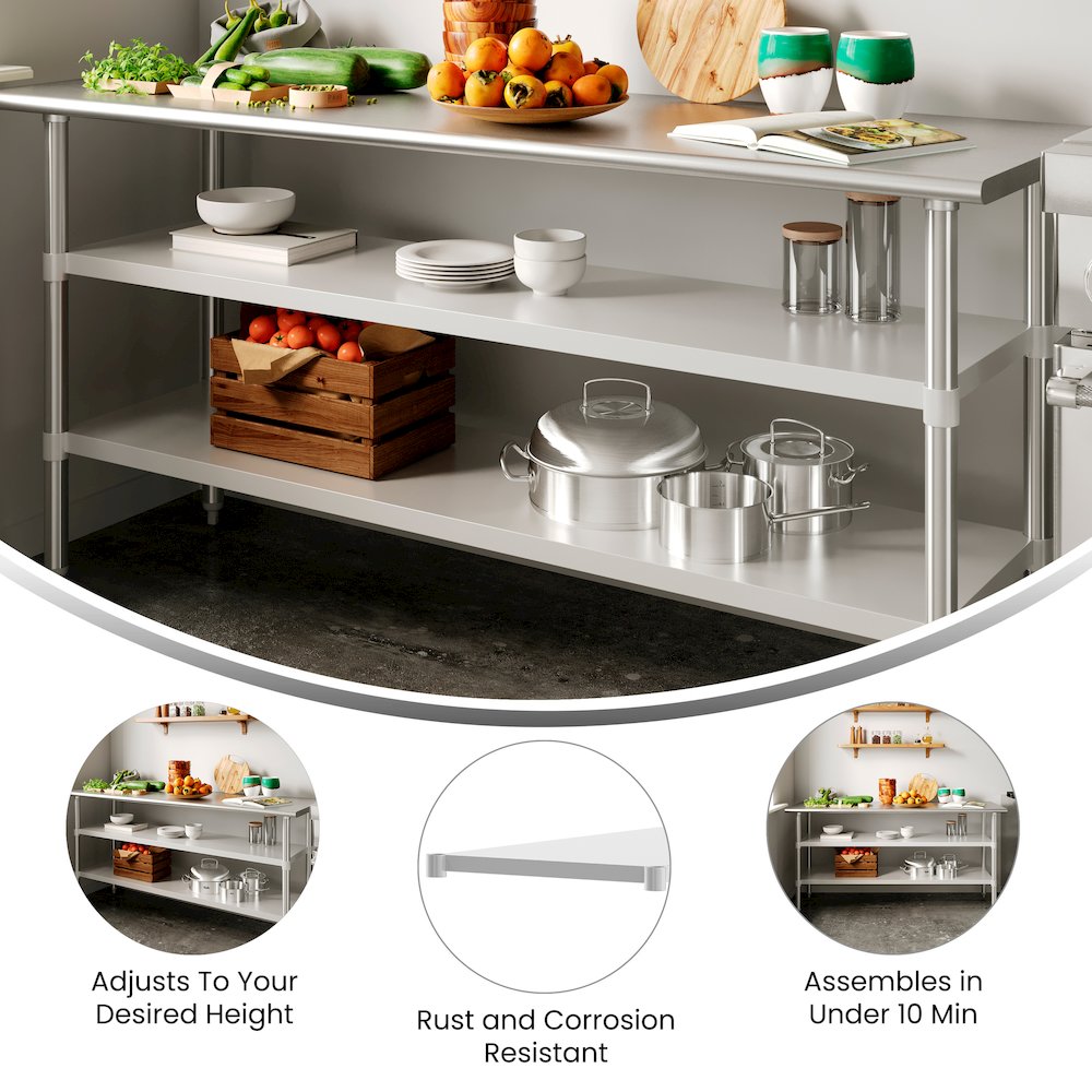 Under Shelf  - Adjustable Lower Shelf for 24" x 72" Stainless Steel Tables