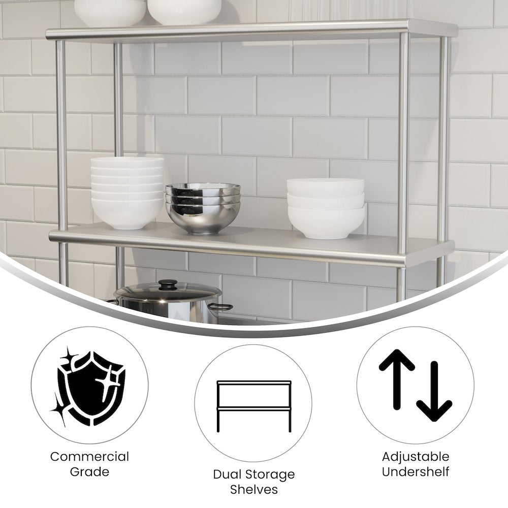 430 Stainless Steel 18 Gauge 36" x 12" Metal Kitchen Double Overshelf