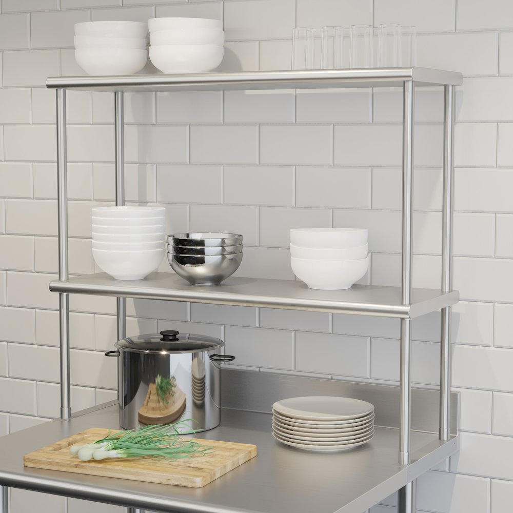 430 Stainless Steel 18 Gauge 36" x 12" Metal Kitchen Double Overshelf