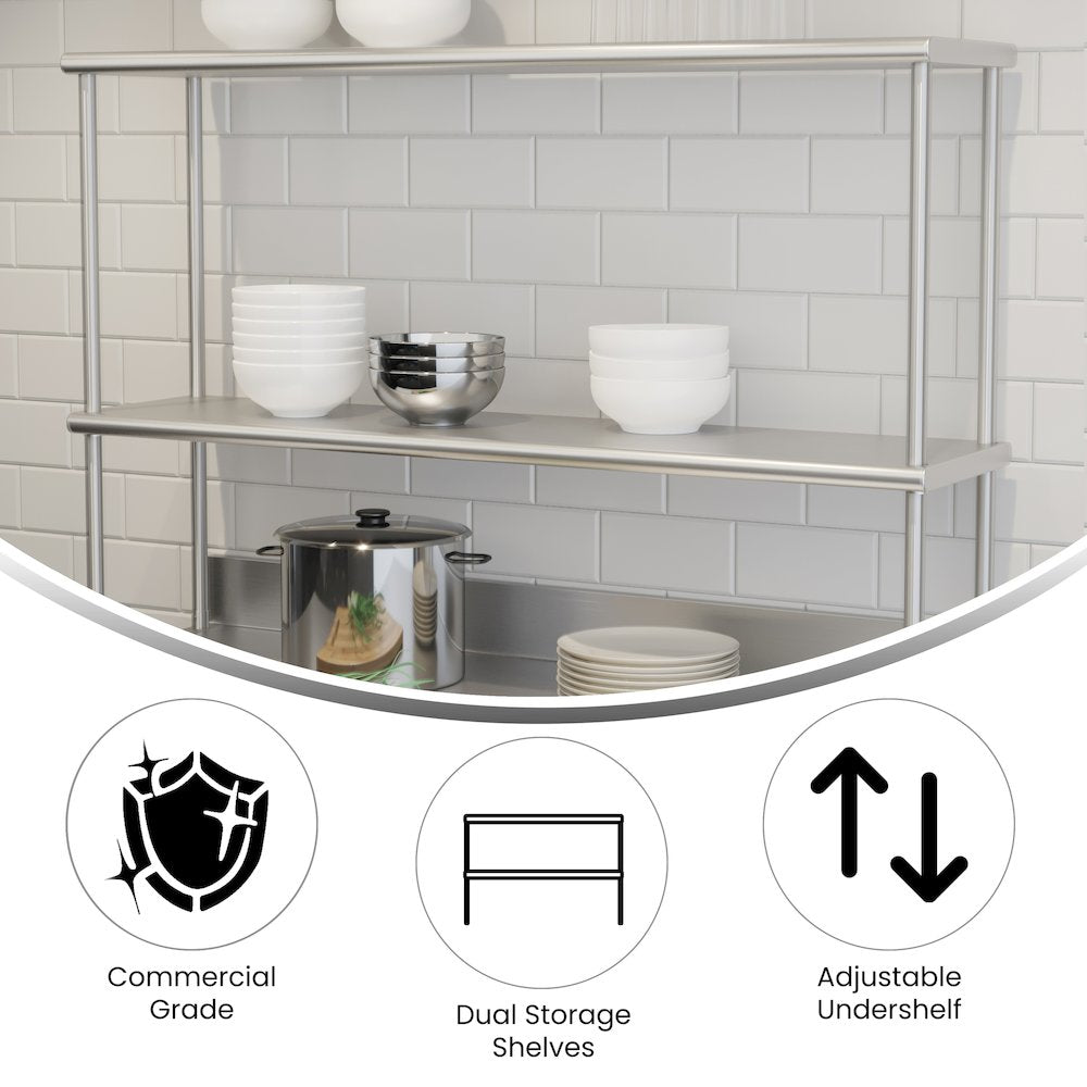 430 Stainless Steel 18 Gauge 48" x 12" Metal Kitchen Double Overshelf