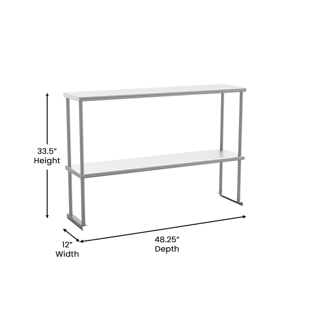 430 Stainless Steel 18 Gauge 48" x 12" Metal Kitchen Double Overshelf