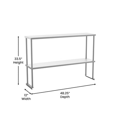 430 Stainless Steel 18 Gauge 48" x 12" Metal Kitchen Double Overshelf