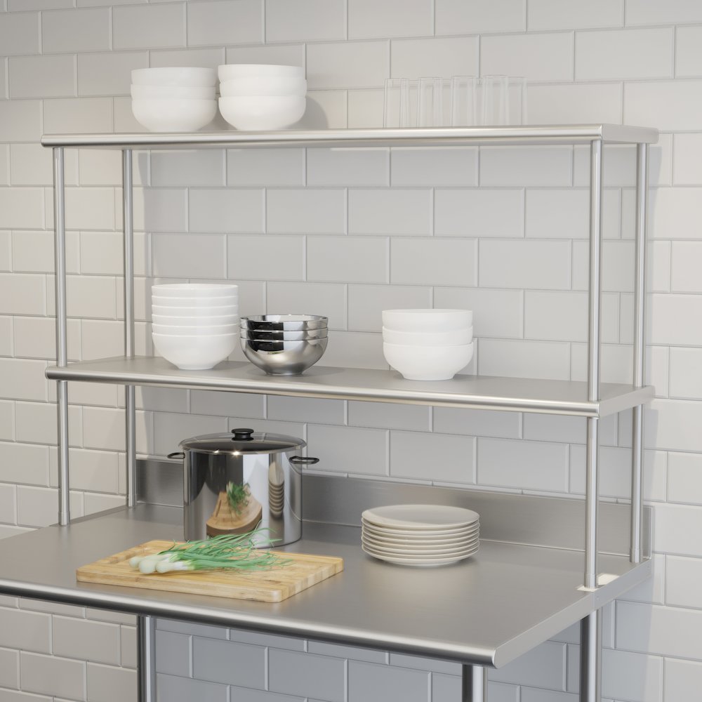 430 Stainless Steel 18 Gauge 48" x 12" Metal Kitchen Double Overshelf