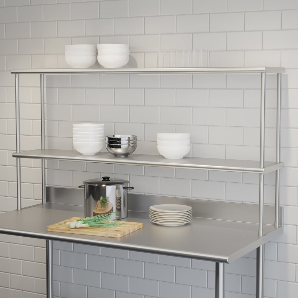 430 Stainless Steel 18 Gauge 60" x 12" Metal Kitchen Double Overshelf