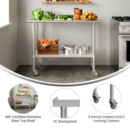 Stainless Steel 18  Gauge Portable Prep and Work Table with 1.5" Backsplash