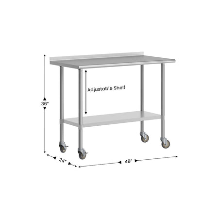 Stainless Steel 18  Gauge Portable Prep and Work Table with 1.5" Backsplash