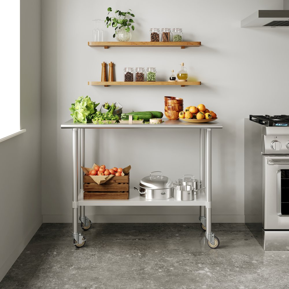 Stainless Steel 18  Gauge Portable Prep and Work Table with 1.5" Backsplash