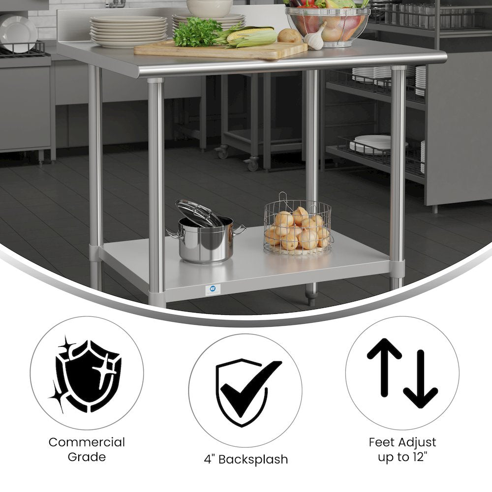 430 Stainless Steel 18 Gauge Kitchen Prep and Work Table, Stainless Steel