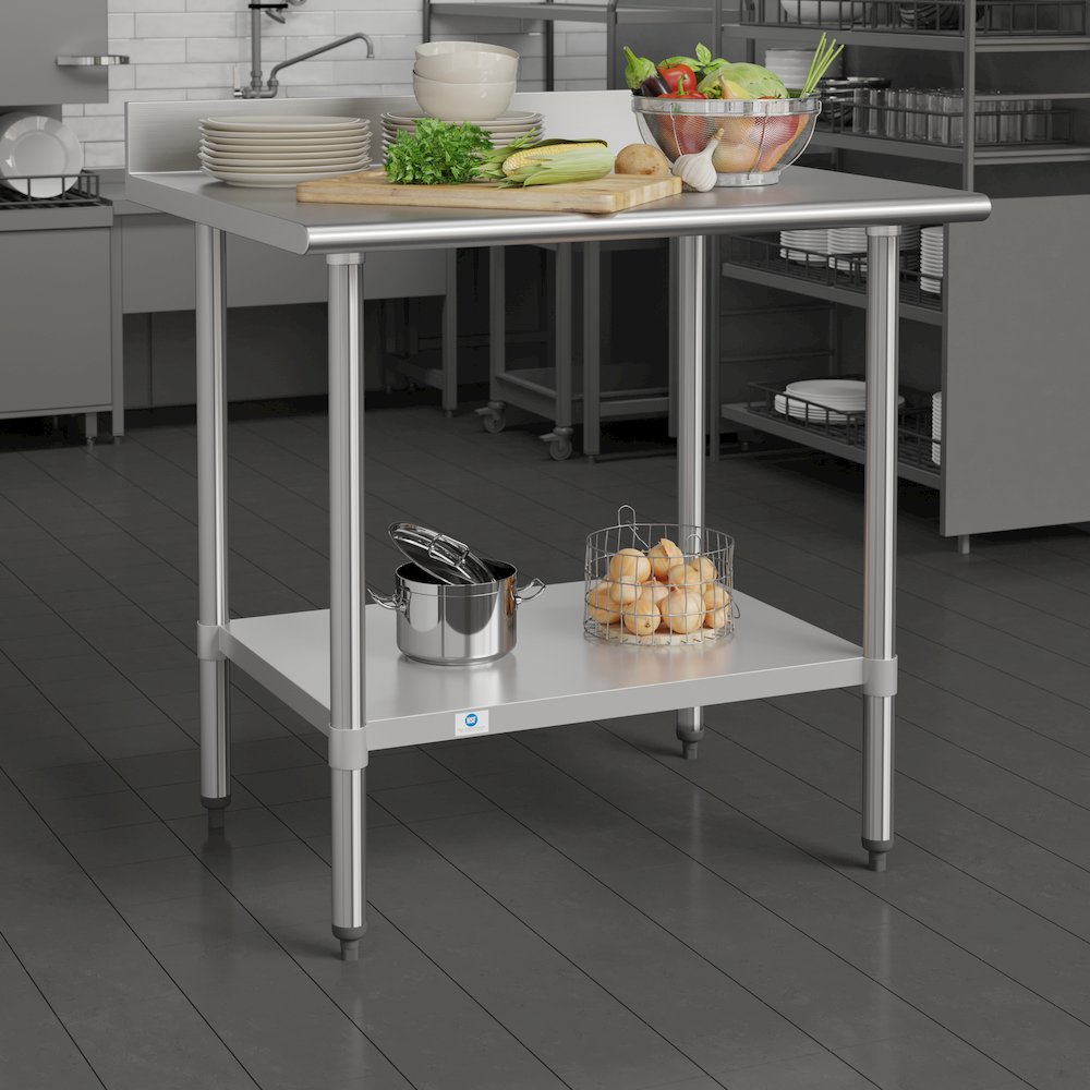430 Stainless Steel 18 Gauge Kitchen Prep and Work Table, Stainless Steel