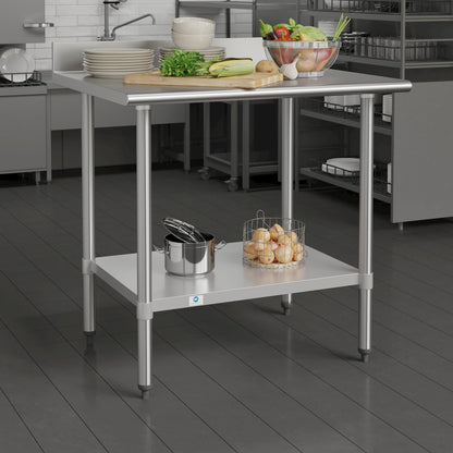 430 Stainless Steel 18 Gauge Kitchen Prep and Work Table, Stainless Steel