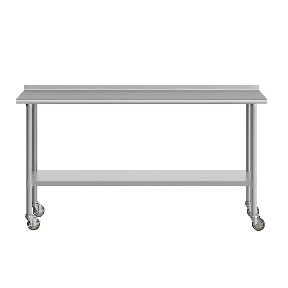 Portable Prep and Work Table with Stainless Steel Top Shelf, 1.5" Backsplash