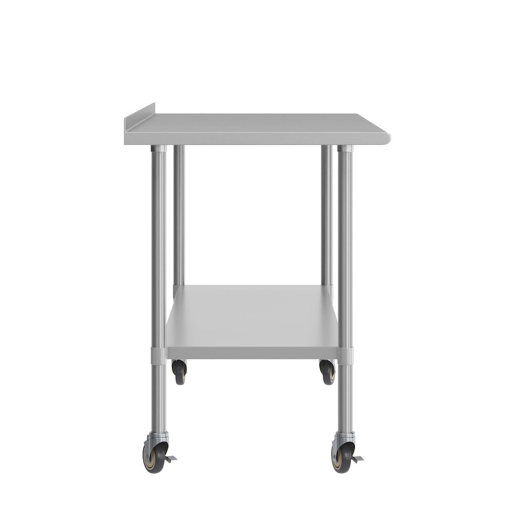 Portable Prep and Work Table with Stainless Steel Top Shelf, 1.5" Backsplash