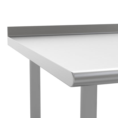 18 Gauge Open Base Kitchen Prep and Work Table with 1.5" Backsplash