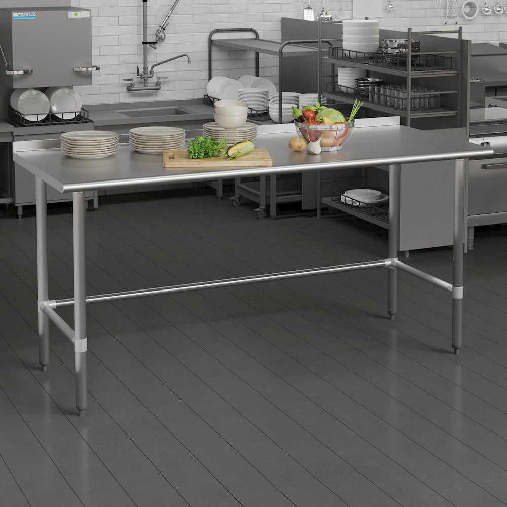 18 Gauge Open Base Kitchen Prep and Work Table with 1.5" Backsplash