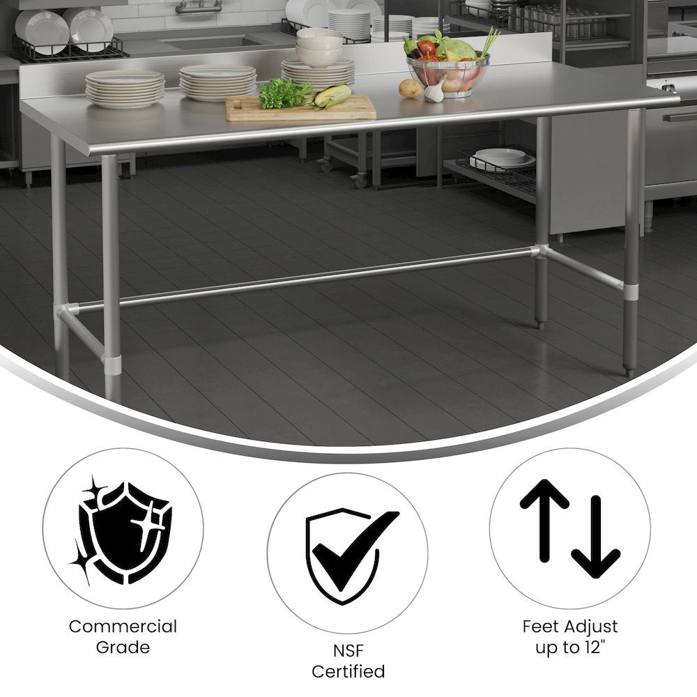 18 Gauge Open Base Kitchen Prep and Work Table with 4" Backsplash