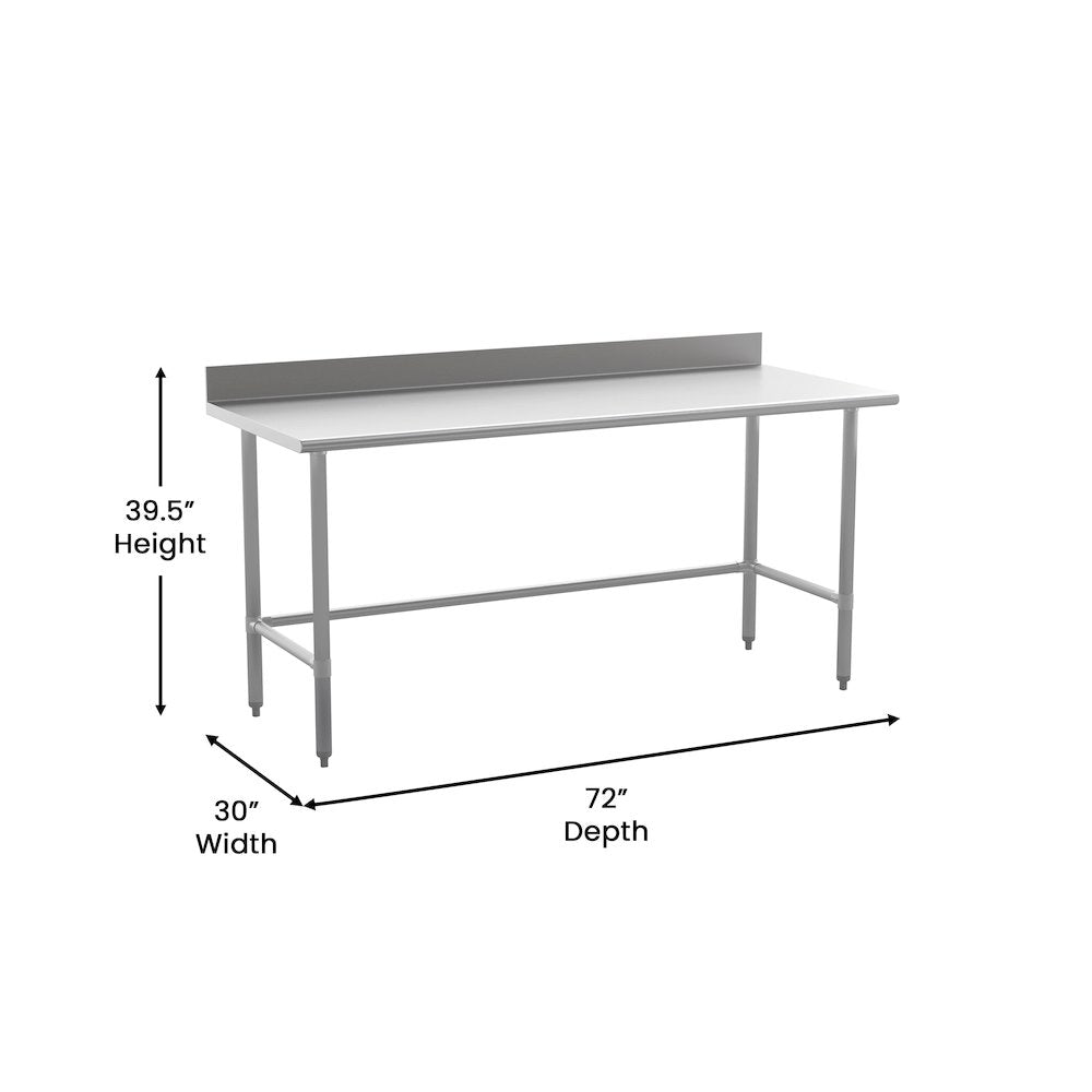 18 Gauge Open Base Kitchen Prep and Work Table with 4" Backsplash