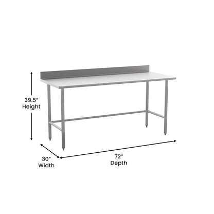 18 Gauge Open Base Kitchen Prep and Work Table with 4" Backsplash