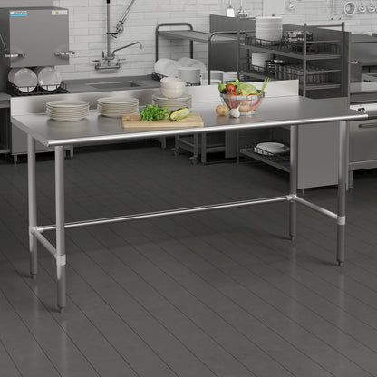 18 Gauge Open Base Kitchen Prep and Work Table with 4" Backsplash