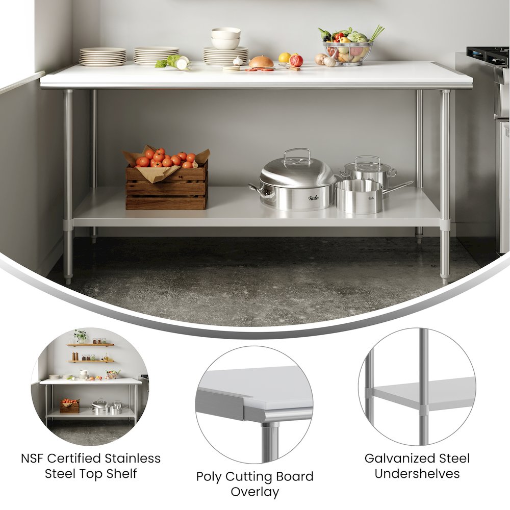 Portable Prep and Work Table with Top Shelf with Poly Cutting Board,Undershelf