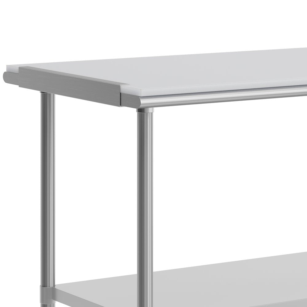 Portable Prep and Work Table with Top Shelf with Poly Cutting Board,Undershelf