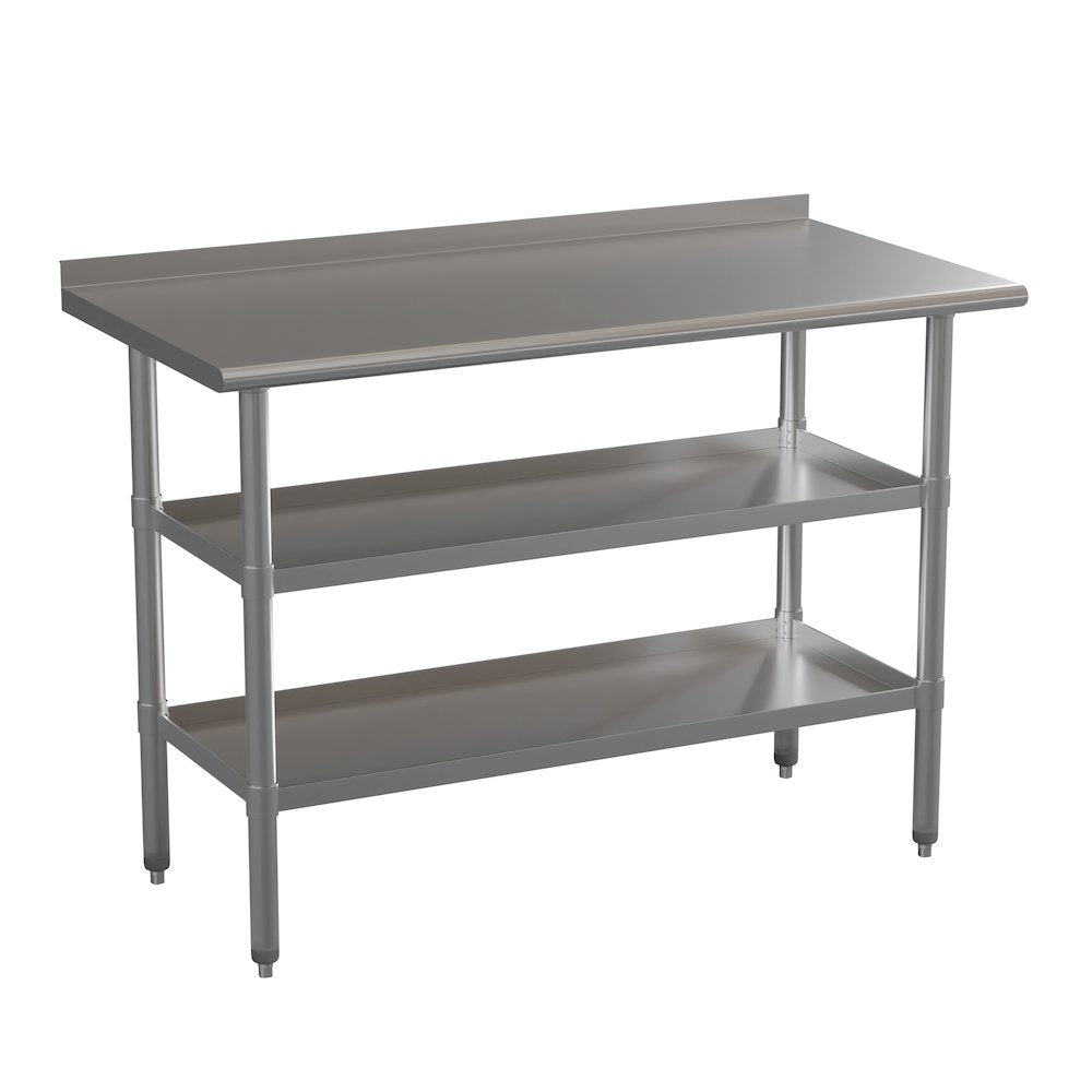 Stainless Steel 18 Gauge Work Table with 1.5" Backsplash and 2 Undershelves