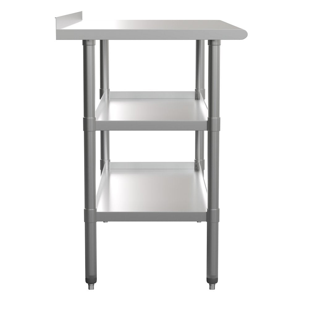 Stainless Steel 18 Gauge Work Table with 1.5" Backsplash and 2 Undershelves