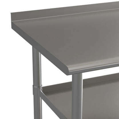 Stainless Steel 18 Gauge Work Table with 1.5" Backsplash and 2 Undershelves