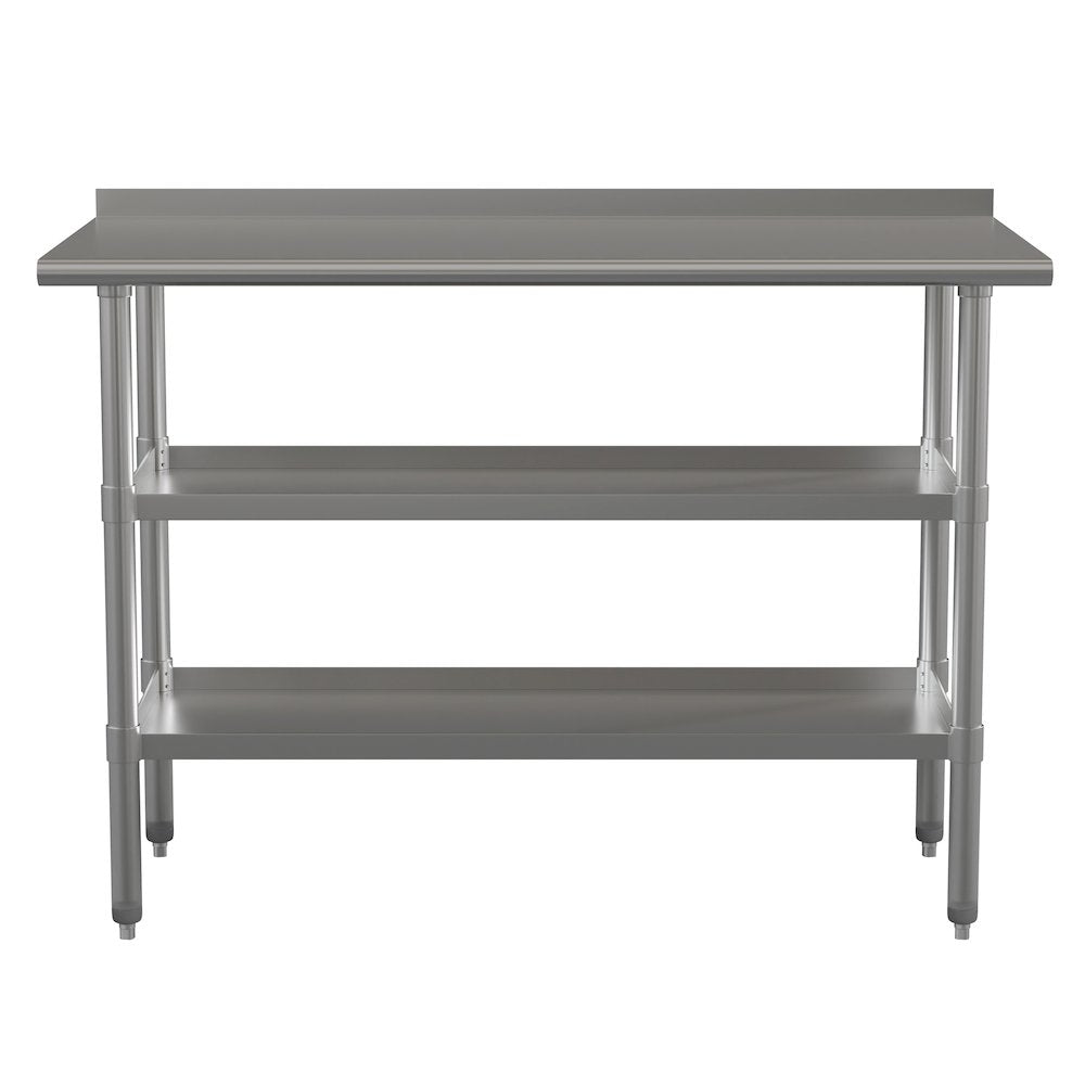Stainless Steel 18 Gauge Work Table with 1.5" Backsplash and 2 Undershelves