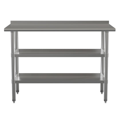 Stainless Steel 18 Gauge Work Table with 1.5" Backsplash and 2 Undershelves