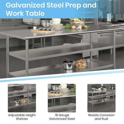 Stainless Steel 18 Gauge Work Table with 1.5" Backsplash and 2 Undershelves