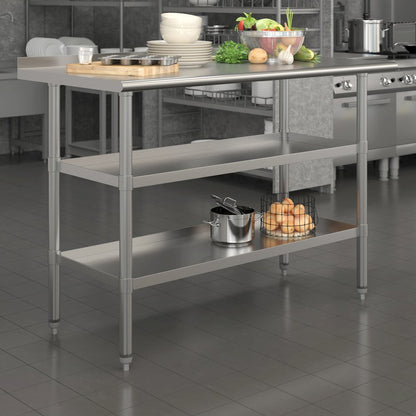 Stainless Steel 18 Gauge Work Table with 1.5" Backsplash and 2 Undershelves