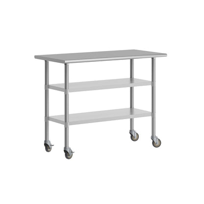 Stainless Steel Prep and Work Table 24"x 48" with 2 Undershelves and 4 Casters