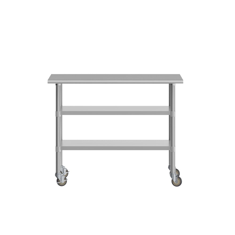 Stainless Steel Prep and Work Table 24"x 48" with 2 Undershelves and 4 Casters